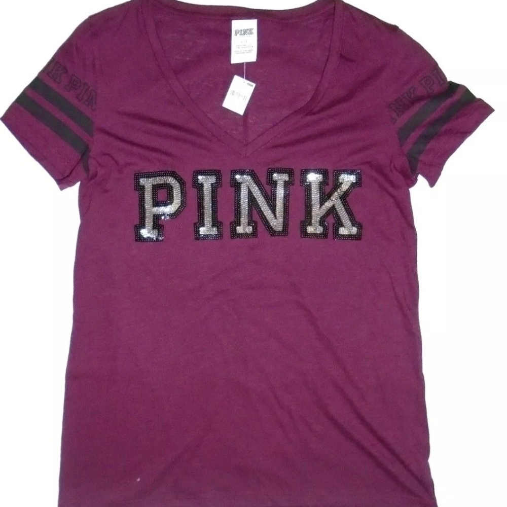 Victoria's Secret PINK Maroon T-Shirt Size Small. NWT. Can Be Purchesed as a set